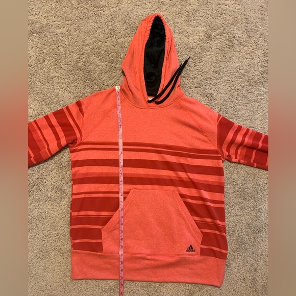 Adidas Ultimate Hoodie l Salmon/Red Horizontally Striped Sweatshirt l Size: XL - Picture 6 of 11